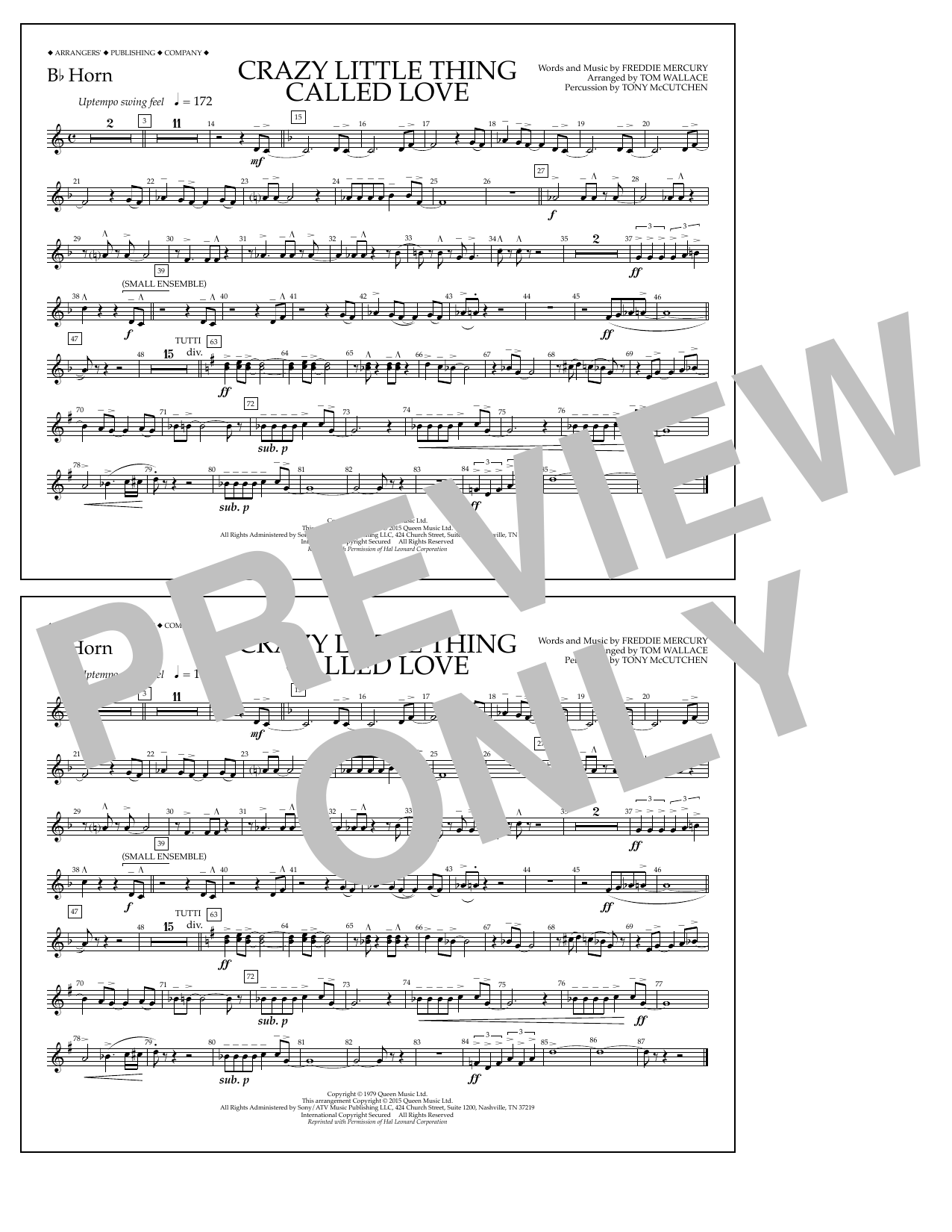 Download Tom Wallace Crazy Little Thing Called Love - Bb Horn Sheet Music and learn how to play Marching Band PDF digital score in minutes