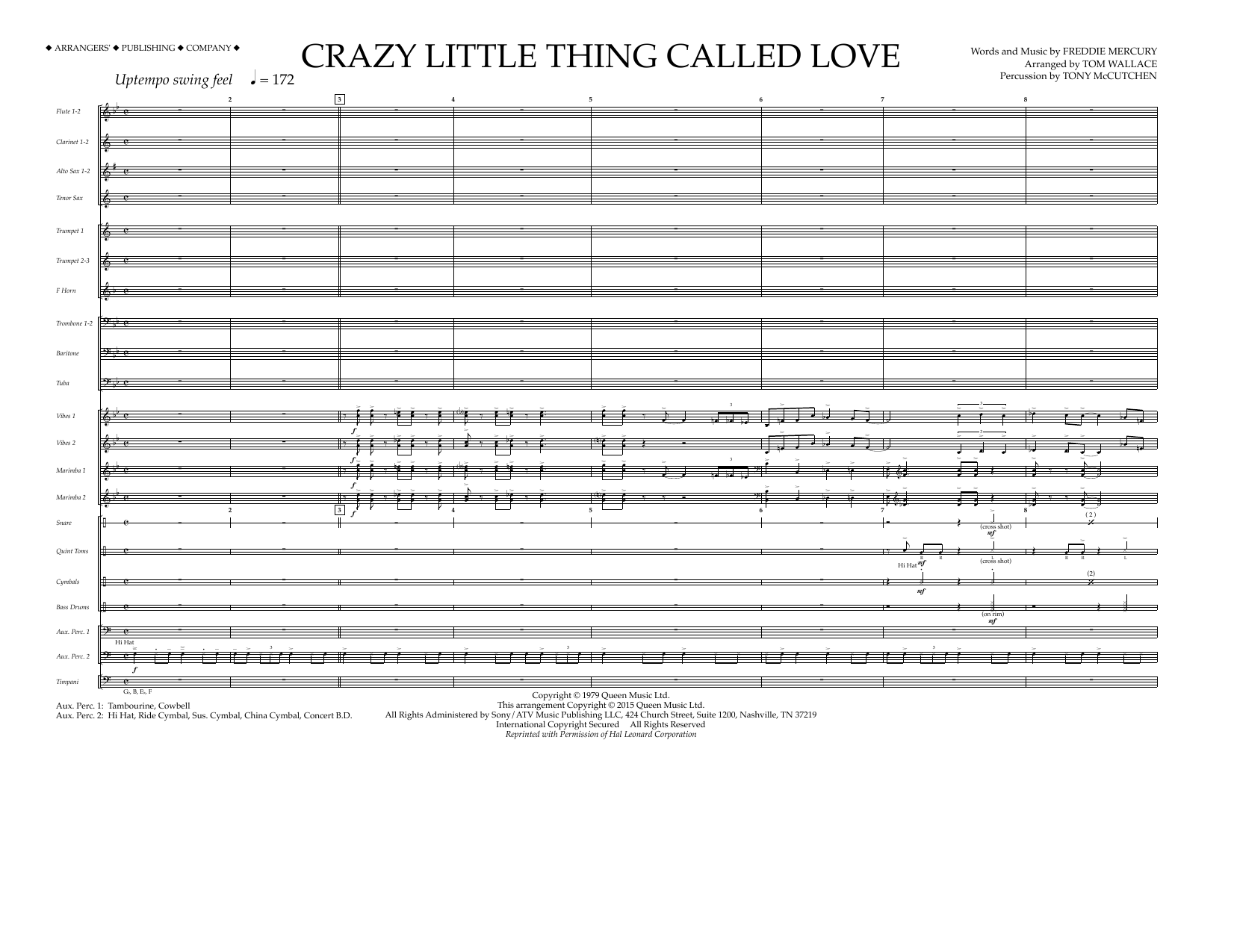 Download Tom Wallace Crazy Little Thing Called Love - Full Score Sheet Music and learn how to play Marching Band PDF digital score in minutes