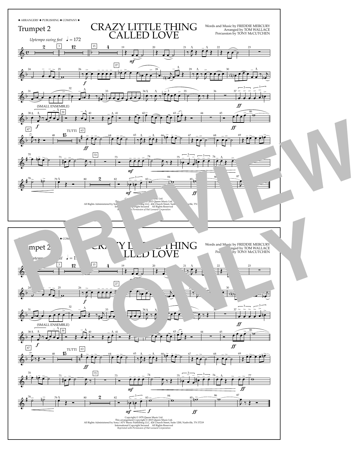 Download Tom Wallace Crazy Little Thing Called Love - Trumpet 2 Sheet Music and learn how to play Marching Band PDF digital score in minutes