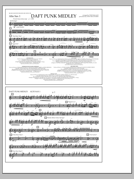 Download Tom Wallace Daft Punk Medley - Alto Sax 1 Sheet Music and learn how to play Marching Band PDF digital score in minutes