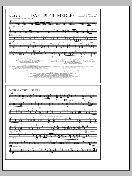 Download Tom Wallace Daft Punk Medley - Alto Sax 2 Sheet Music and learn how to play Marching Band PDF digital score in minutes