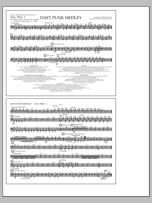 Download Tom Wallace Daft Punk Medley - Aux. Perc. 1 Sheet Music and learn how to play Marching Band PDF digital score in minutes