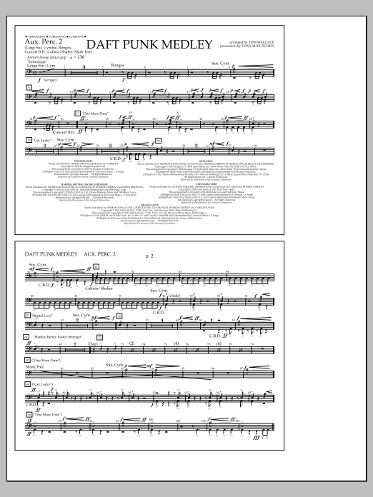 Download Tom Wallace Daft Punk Medley - Aux. Perc. 2 Sheet Music and learn how to play Marching Band PDF digital score in minutes