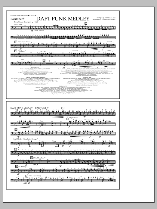Download Tom Wallace Daft Punk Medley - Baritone B.C. Sheet Music and learn how to play Marching Band PDF digital score in minutes