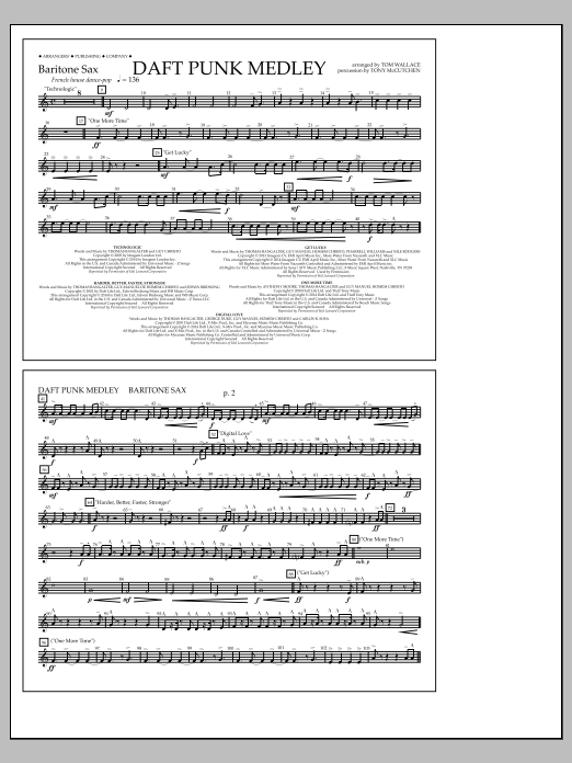 Download Tom Wallace Daft Punk Medley - Baritone Sax Sheet Music and learn how to play Marching Band PDF digital score in minutes