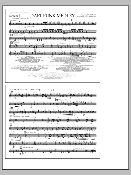 Download Tom Wallace Daft Punk Medley - Baritone T.C. Sheet Music and learn how to play Marching Band PDF digital score in minutes