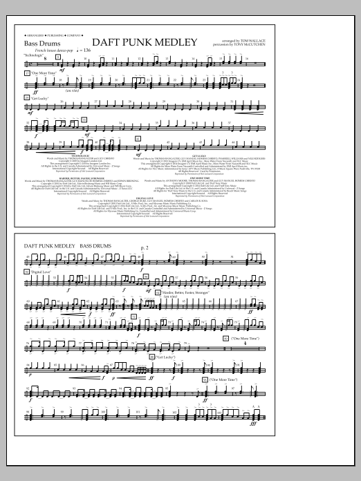 Download Tom Wallace Daft Punk Medley - Bass Drums Sheet Music and learn how to play Marching Band PDF digital score in minutes