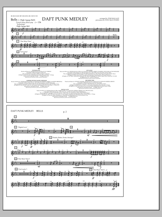 Download Tom Wallace Daft Punk Medley - Bells Sheet Music and learn how to play Marching Band PDF digital score in minutes