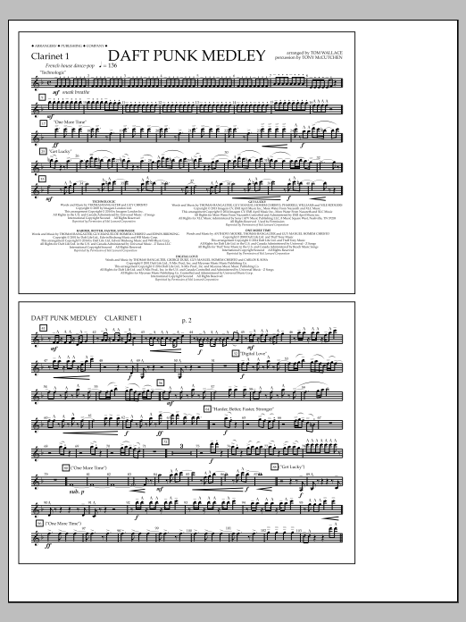 Download Tom Wallace Daft Punk Medley - Clarinet 1 Sheet Music and learn how to play Marching Band PDF digital score in minutes