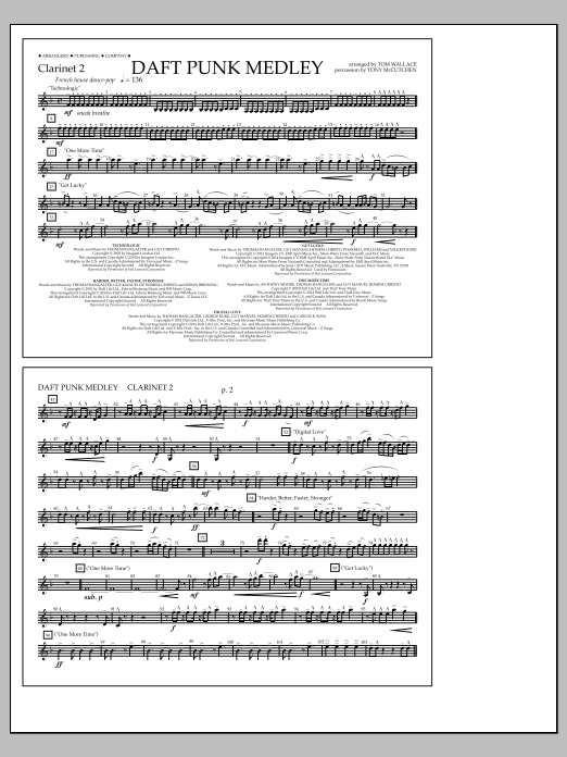 Download Tom Wallace Daft Punk Medley - Clarinet 2 Sheet Music and learn how to play Marching Band PDF digital score in minutes
