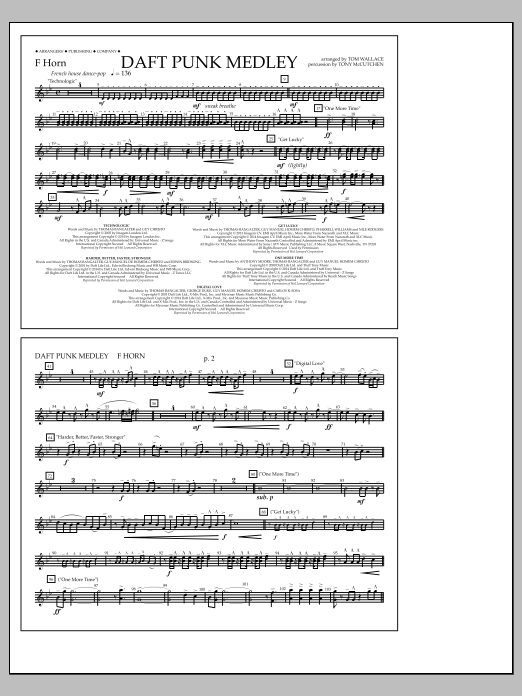 Download Tom Wallace Daft Punk Medley - F Horn Sheet Music and learn how to play Marching Band PDF digital score in minutes