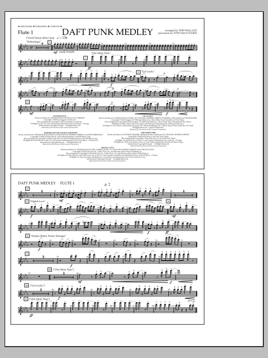 Download Tom Wallace Daft Punk Medley - Flute 1 Sheet Music and learn how to play Marching Band PDF digital score in minutes