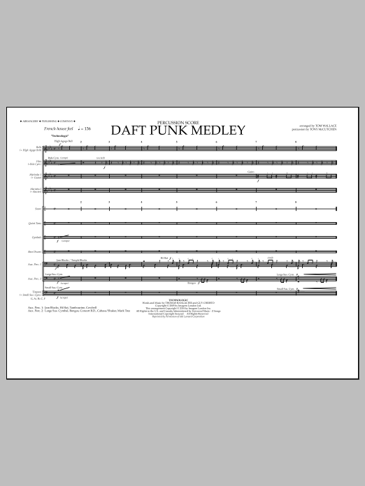Download Tom Wallace Daft Punk Medley - Percussion Score Sheet Music and learn how to play Marching Band PDF digital score in minutes