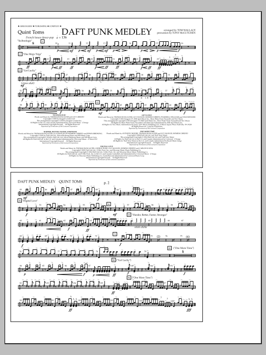 Download Tom Wallace Daft Punk Medley - Quint-Toms Sheet Music and learn how to play Marching Band PDF digital score in minutes