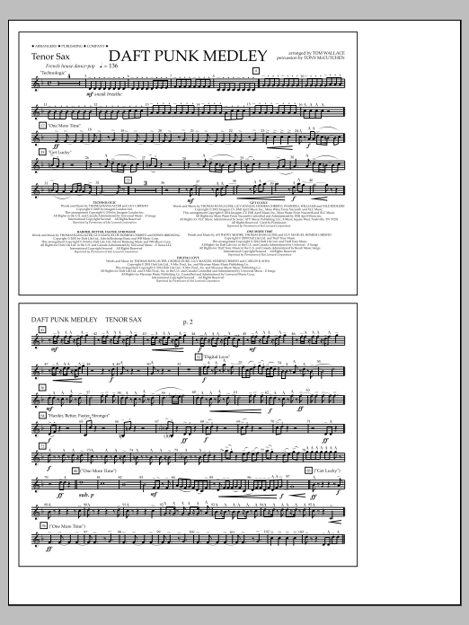 Download Tom Wallace Daft Punk Medley - Tenor Sax Sheet Music and learn how to play Marching Band PDF digital score in minutes