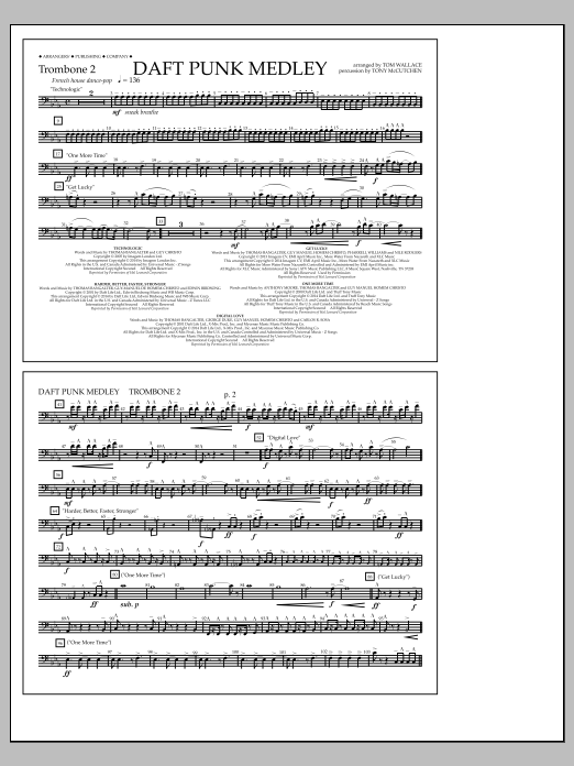 Download Tom Wallace Daft Punk Medley - Trombone 2 Sheet Music and learn how to play Marching Band PDF digital score in minutes