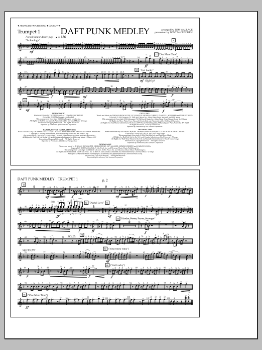 Download Tom Wallace Daft Punk Medley - Trumpet 1 Sheet Music and learn how to play Marching Band PDF digital score in minutes