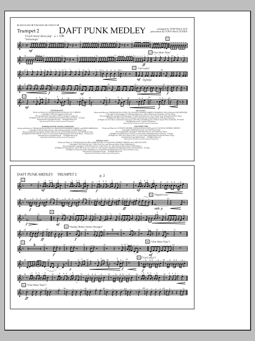 Download Tom Wallace Daft Punk Medley - Trumpet 2 Sheet Music and learn how to play Marching Band PDF digital score in minutes