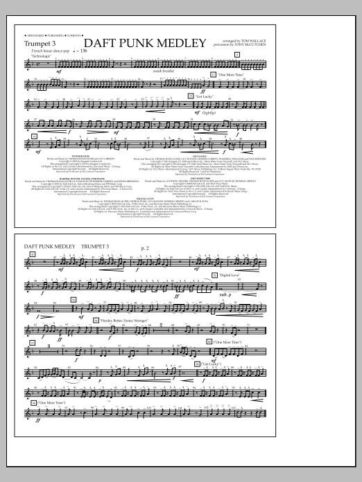 Download Tom Wallace Daft Punk Medley - Trumpet 3 Sheet Music and learn how to play Marching Band PDF digital score in minutes