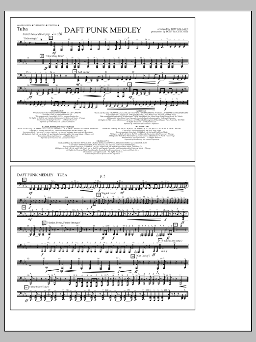 Download Tom Wallace Daft Punk Medley - Tuba Sheet Music and learn how to play Marching Band PDF digital score in minutes
