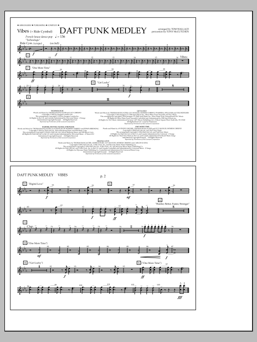 Download Tom Wallace Daft Punk Medley - Vibes Sheet Music and learn how to play Marching Band PDF digital score in minutes