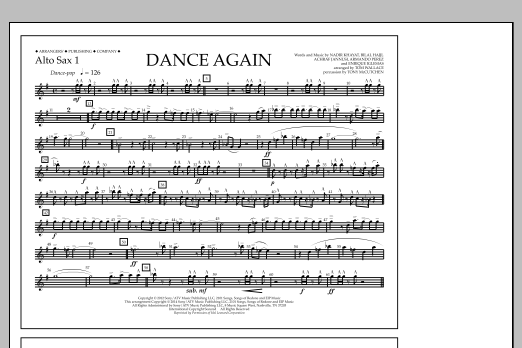 Download Tom Wallace Dance Again - Alto Sax 1 Sheet Music and learn how to play Marching Band PDF digital score in minutes