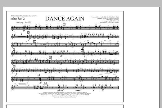 Download Tom Wallace Dance Again - Alto Sax 2 Sheet Music and learn how to play Marching Band PDF digital score in minutes