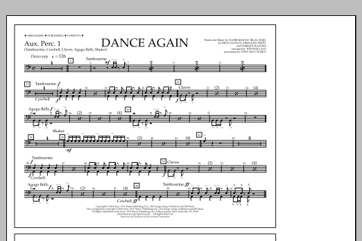 Download Tom Wallace Dance Again - Aux. Perc. 1 Sheet Music and learn how to play Marching Band PDF digital score in minutes