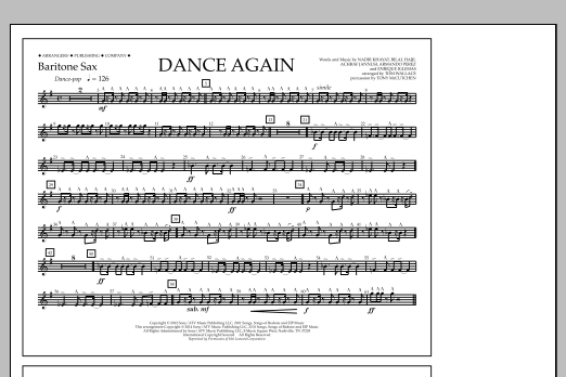 Download Tom Wallace Dance Again - Baritone Sax Sheet Music and learn how to play Marching Band PDF digital score in minutes