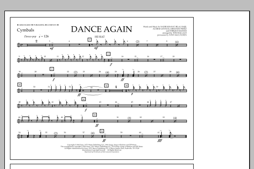 Download Tom Wallace Dance Again - Cymbals Sheet Music and learn how to play Marching Band PDF digital score in minutes