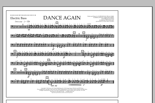 Download Tom Wallace Dance Again - Electric Bass Sheet Music and learn how to play Marching Band PDF digital score in minutes