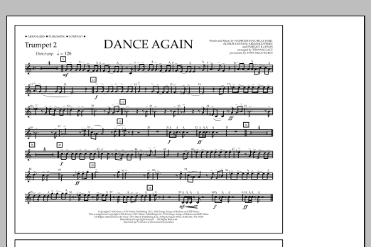 Download Tom Wallace Dance Again - Trumpet 2 Sheet Music and learn how to play Marching Band PDF digital score in minutes