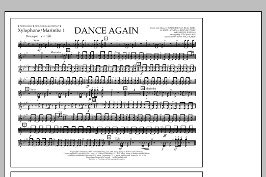 Download Tom Wallace Dance Again - Xylophone/Marimba 1 Sheet Music and learn how to play Marching Band PDF digital score in minutes