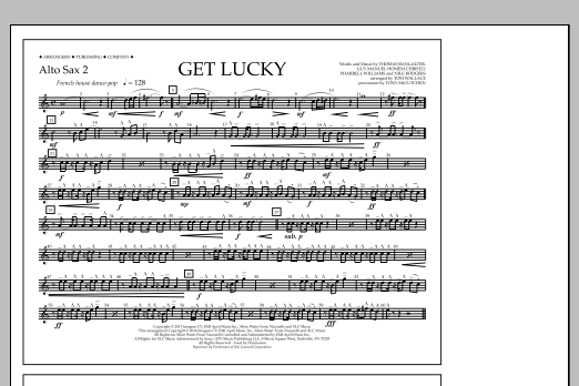 Download Tom Wallace Get Lucky - Alto Sax 2 Sheet Music and learn how to play Marching Band PDF digital score in minutes