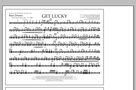 Download Tom Wallace Get Lucky - Bass Drums Sheet Music and learn how to play Marching Band PDF digital score in minutes