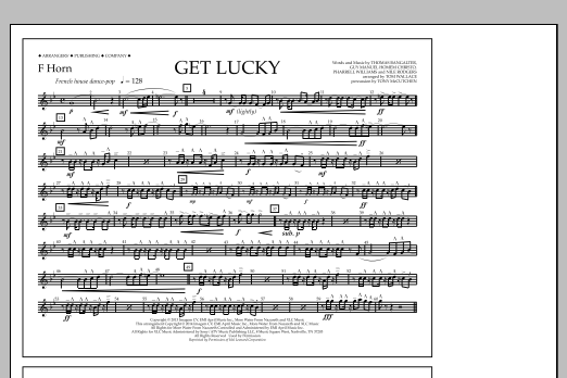 Download Tom Wallace Get Lucky - F Horn Sheet Music and learn how to play Marching Band PDF digital score in minutes