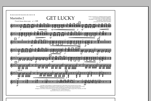 Download Tom Wallace Get Lucky - Marimba 2 Sheet Music and learn how to play Marching Band PDF digital score in minutes