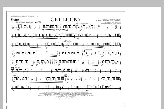 Download Tom Wallace Get Lucky - Snare Sheet Music and learn how to play Marching Band PDF digital score in minutes