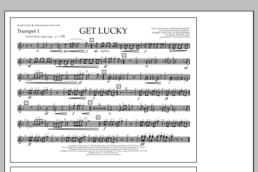 Download Tom Wallace Get Lucky - Trumpet 1 Sheet Music and learn how to play Marching Band PDF digital score in minutes