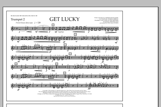 Download Tom Wallace Get Lucky - Trumpet 2 Sheet Music and learn how to play Marching Band PDF digital score in minutes