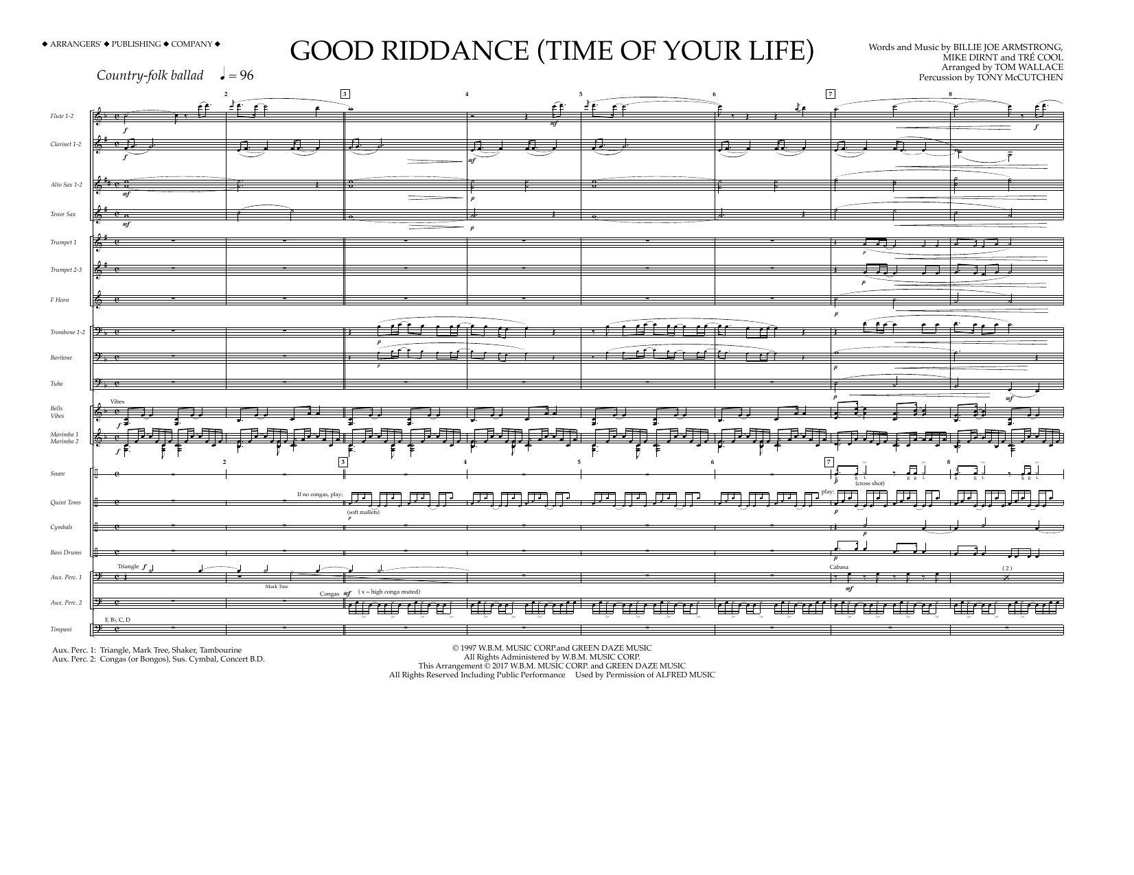 Download Tom Wallace Good Riddance (Time of Your Life) - Full Score Sheet Music and learn how to play Marching Band PDF digital score in minutes