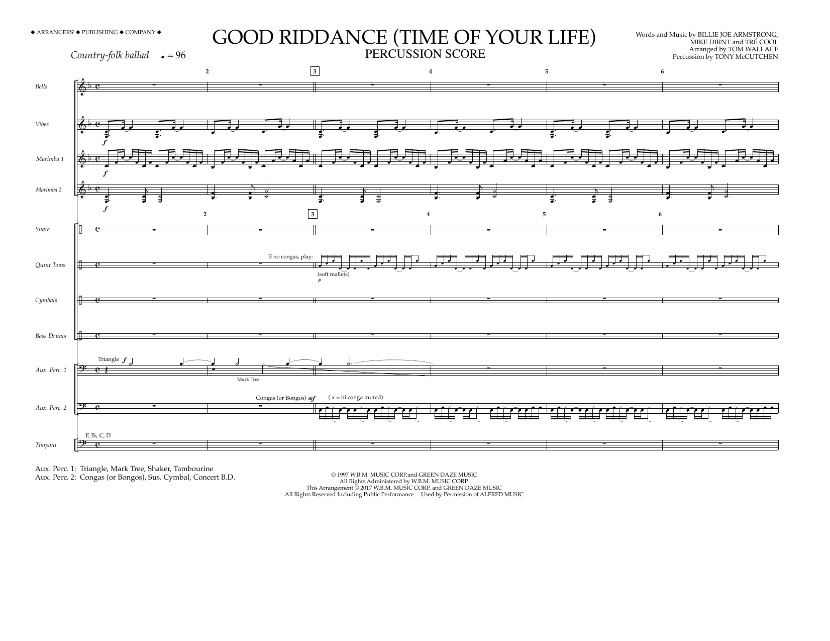 Download Tom Wallace Good Riddance (Time of Your Life) - Percussion Score Sheet Music and learn how to play Marching Band PDF digital score in minutes