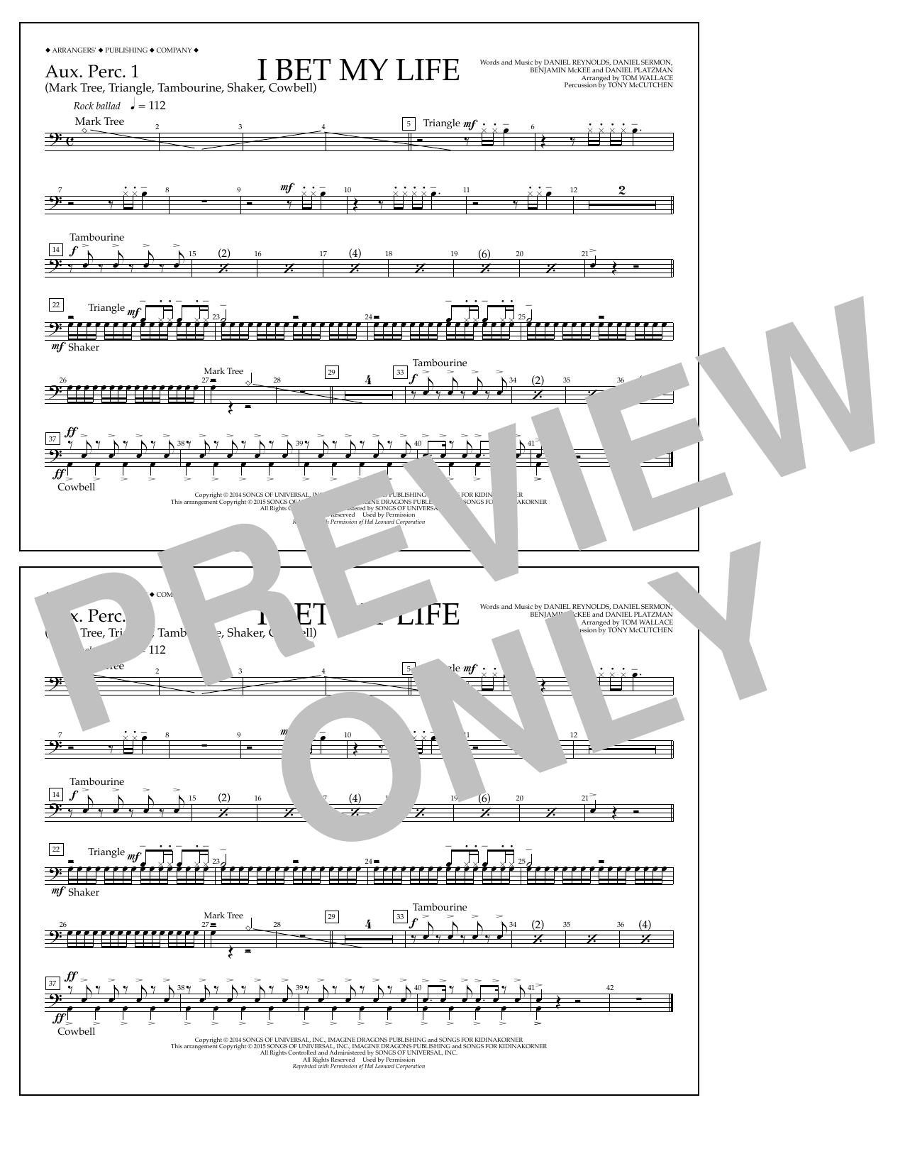 Download Tom Wallace I Bet My Life - Aux. Perc. 1 Sheet Music and learn how to play Marching Band PDF digital score in minutes