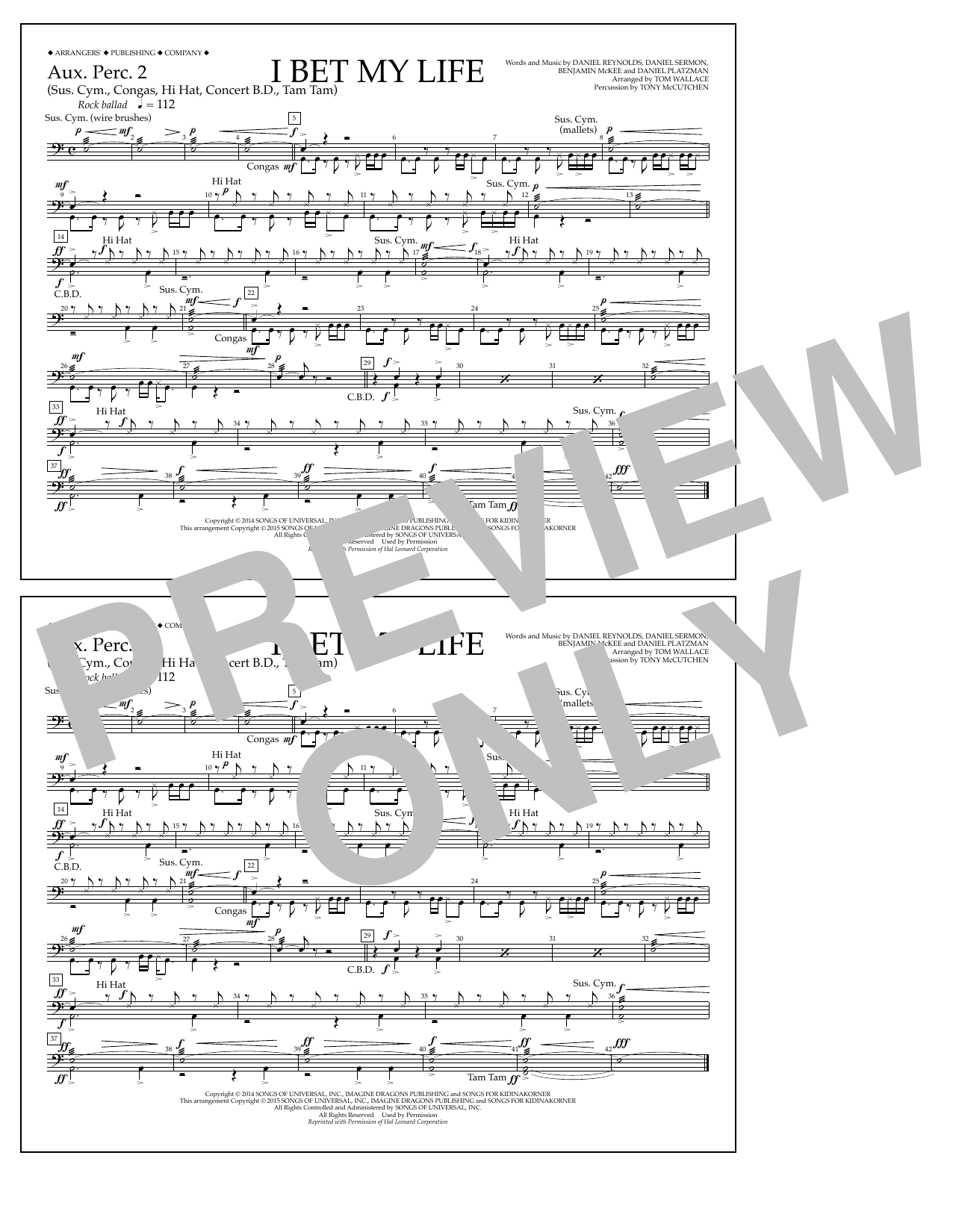 Download Tom Wallace I Bet My Life - Aux. Perc. 2 Sheet Music and learn how to play Marching Band PDF digital score in minutes