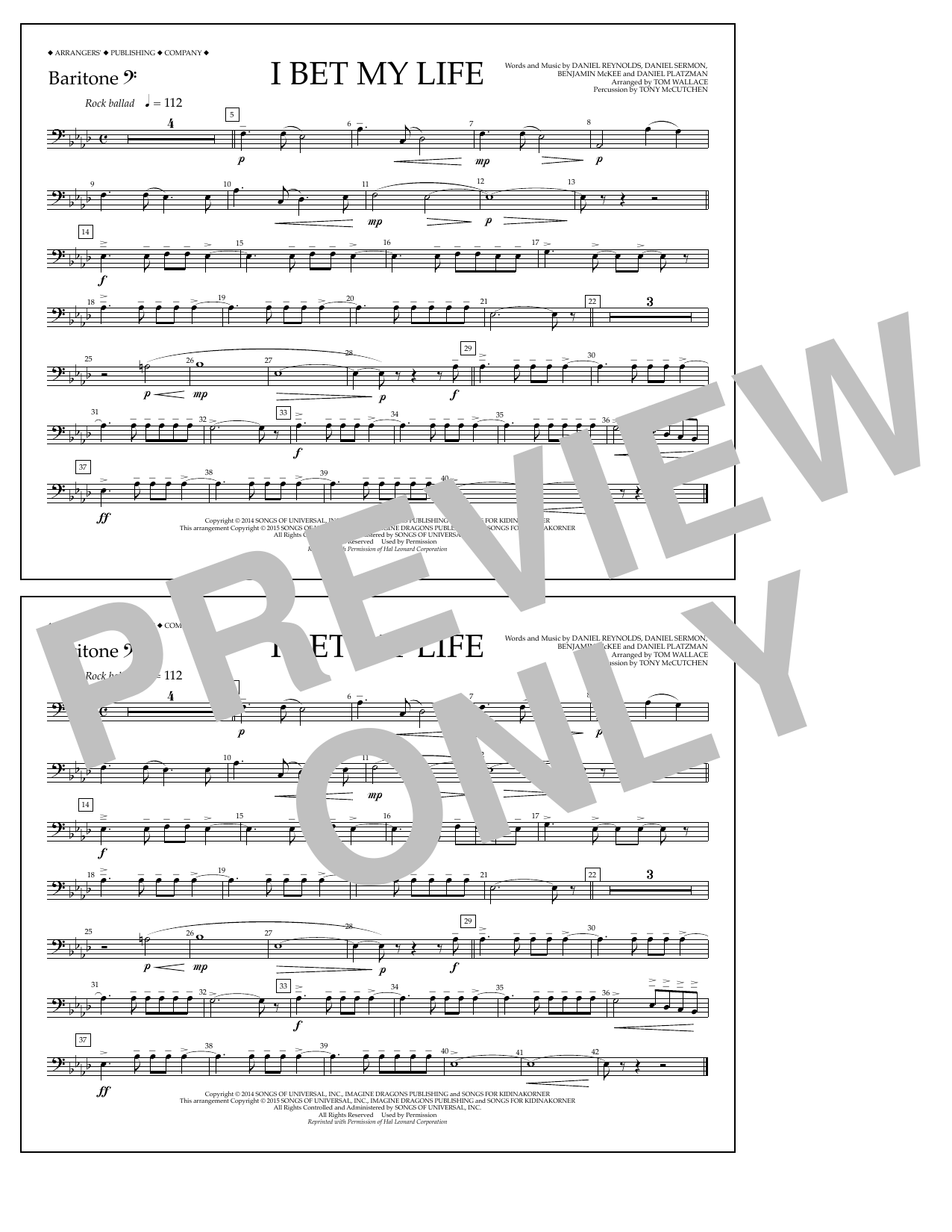 Download Tom Wallace I Bet My Life - Baritone B.C. Sheet Music and learn how to play Marching Band PDF digital score in minutes