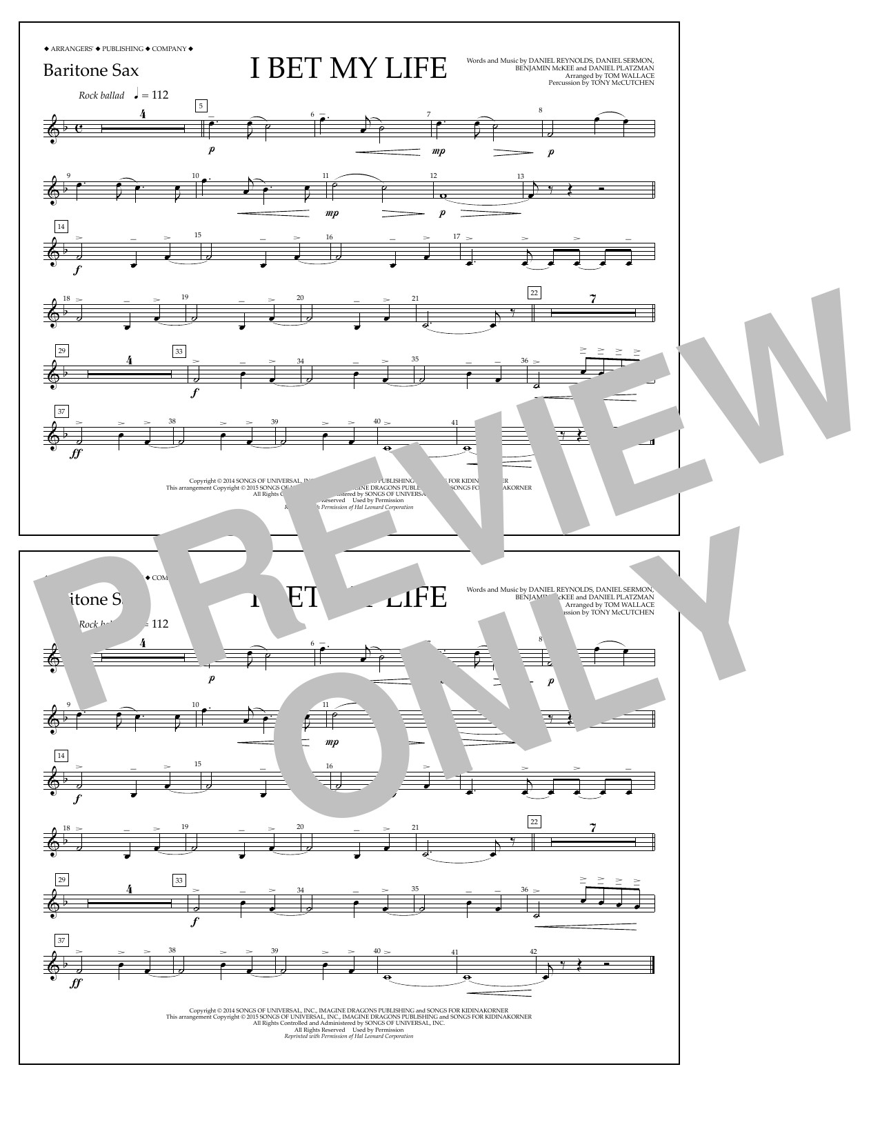 Download Tom Wallace I Bet My Life - Baritone Sax Sheet Music and learn how to play Marching Band PDF digital score in minutes