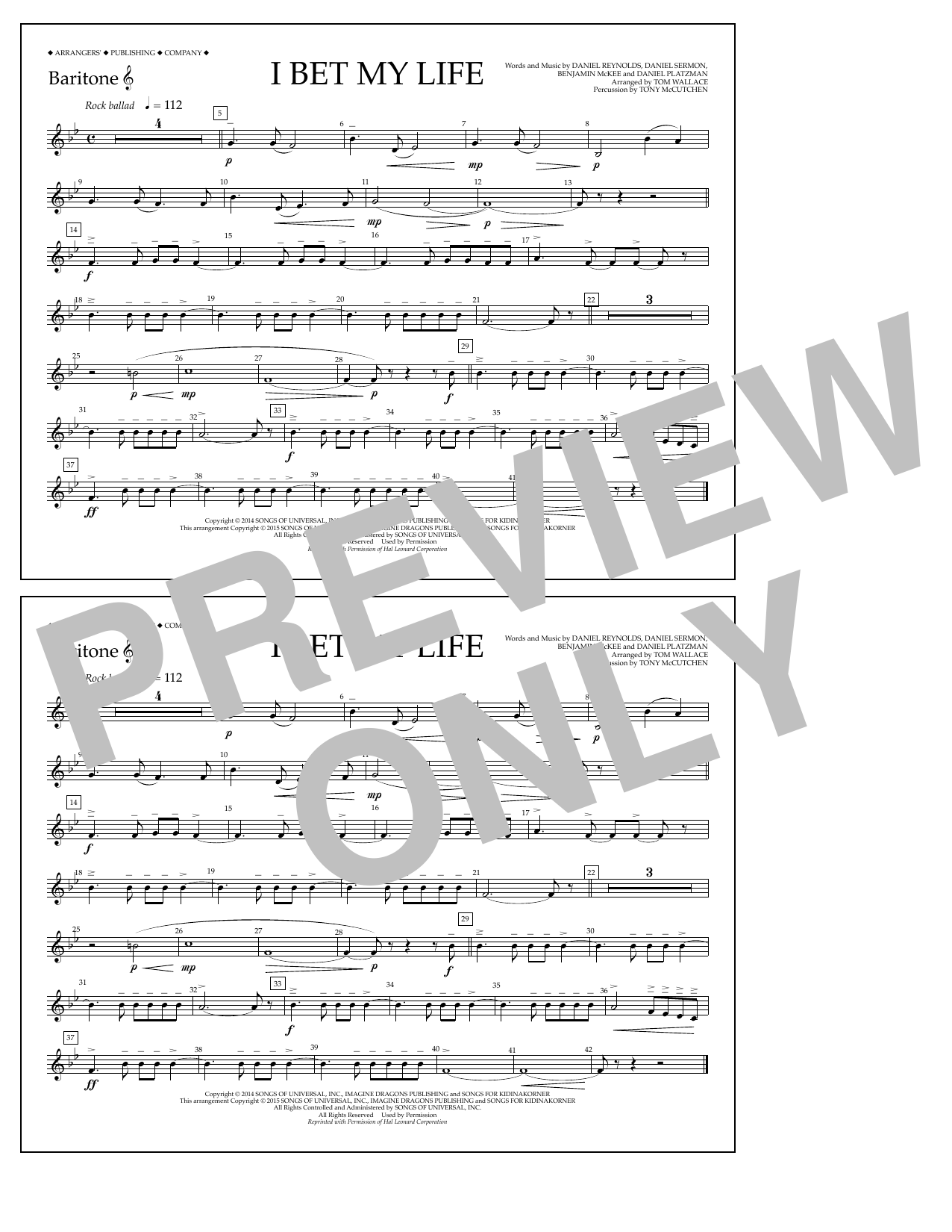 Download Tom Wallace I Bet My Life - Baritone T.C. Sheet Music and learn how to play Marching Band PDF digital score in minutes