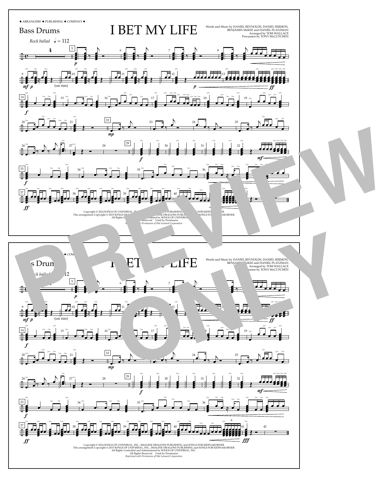 Download Tom Wallace I Bet My Life - Bass Drums Sheet Music and learn how to play Marching Band PDF digital score in minutes