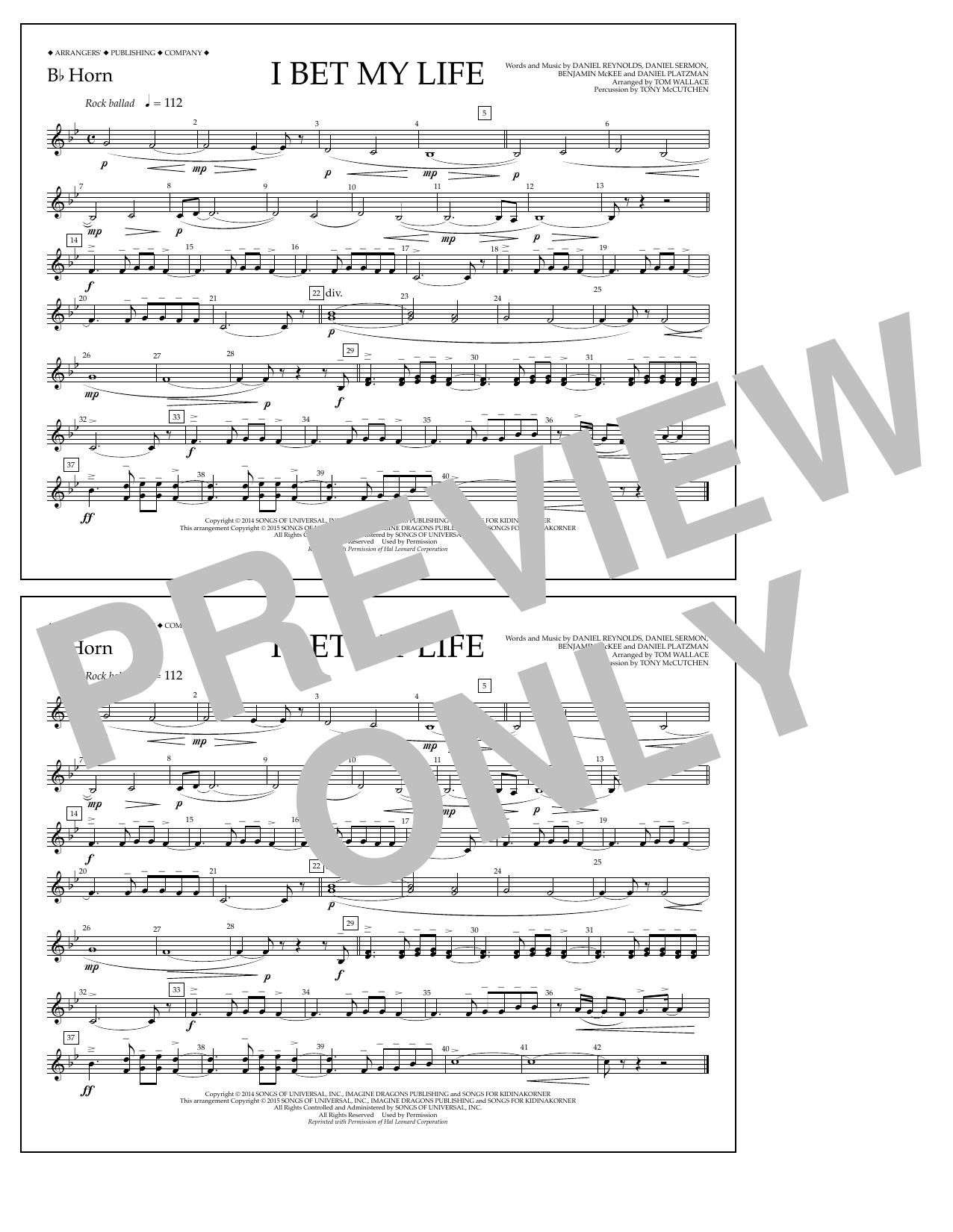 Download Tom Wallace I Bet My Life - Bb Horn Sheet Music and learn how to play Marching Band PDF digital score in minutes