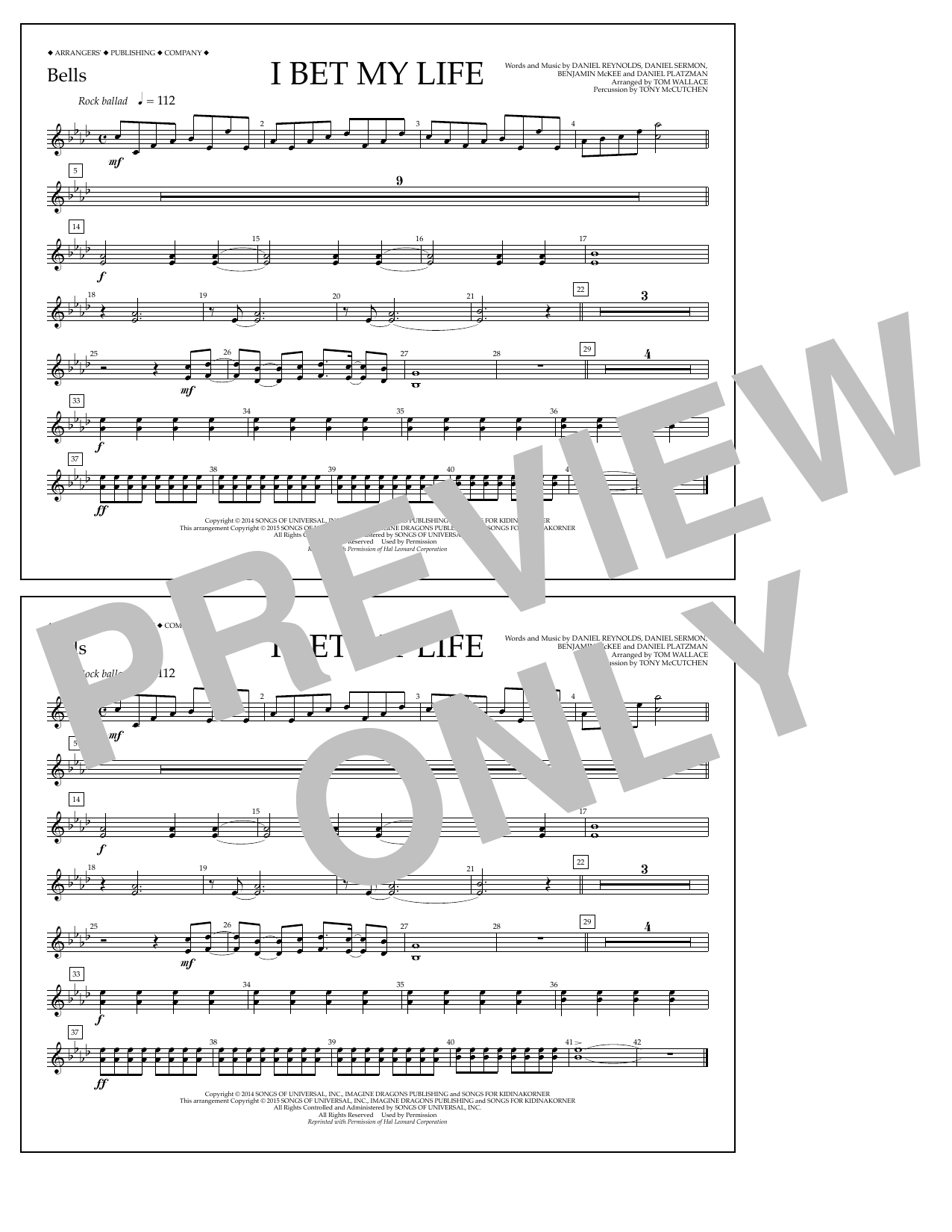 Download Tom Wallace I Bet My Life - Bells Sheet Music and learn how to play Marching Band PDF digital score in minutes